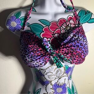 Kiera Purple Pink Black Cheetah bikini top with Lace Back